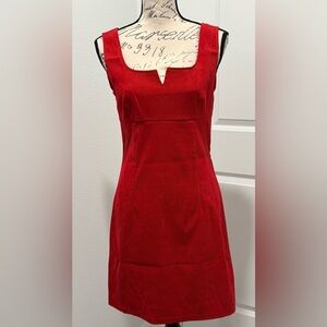 Vintage Elegant Red Sleeveless Suede Dress w/V Cut-Out